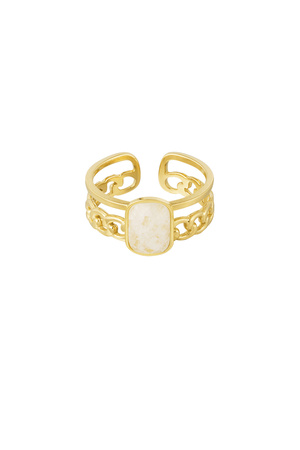 Elegant ring with stone - gold/off-white h5 