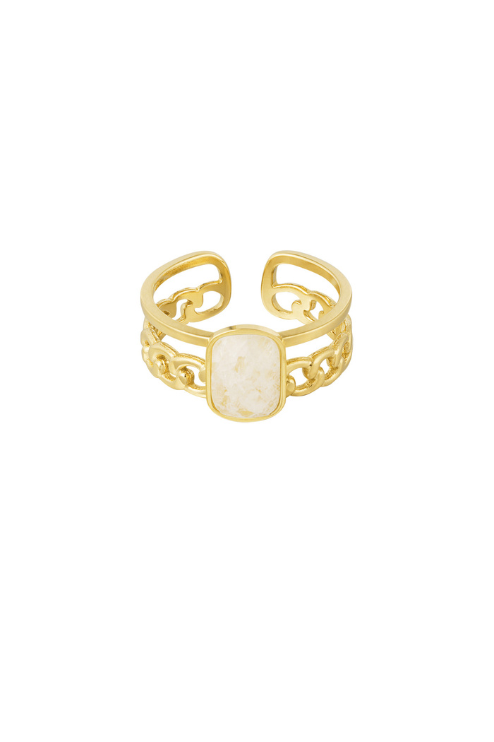 Elegant ring with stone - gold/off-white 