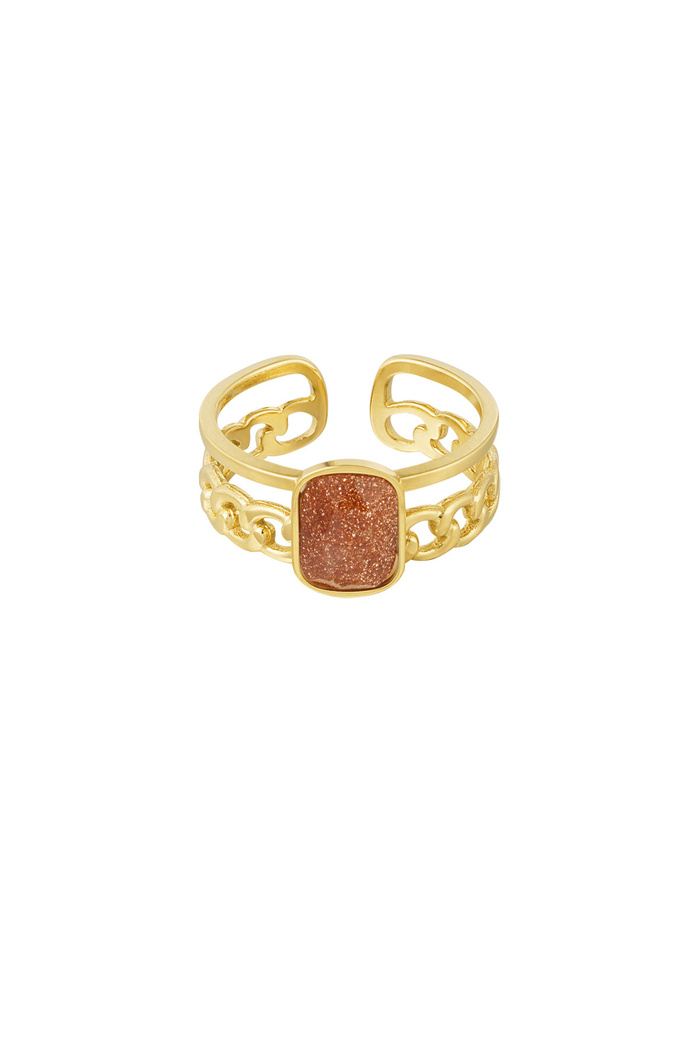 Elegante anillo con piedra - oro/rojo 