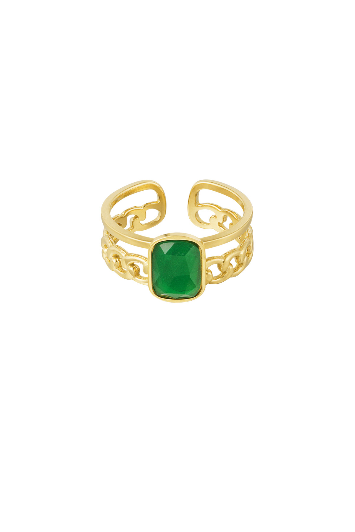 Elegante anillo con piedra - oro/verde h5 
