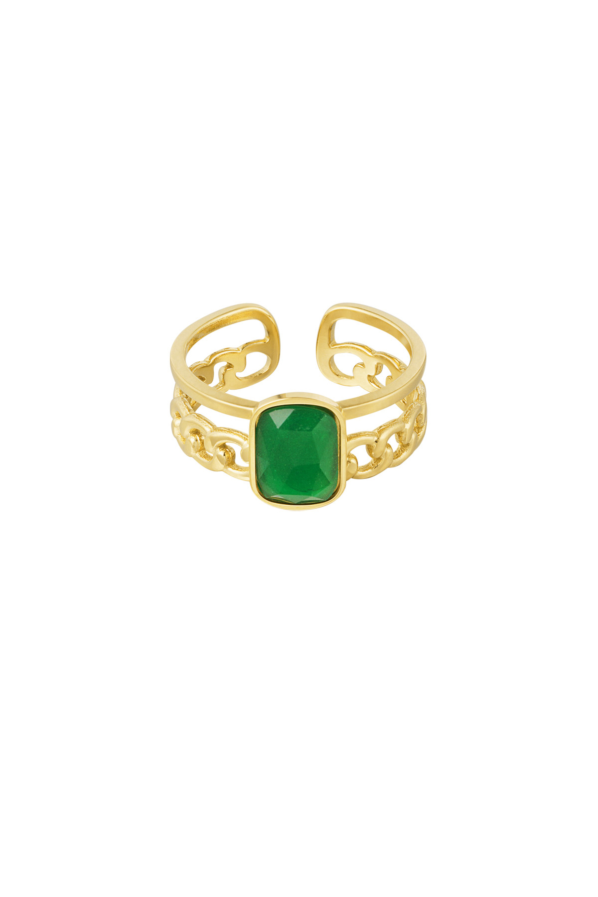 Elegant ring with stone - Gold color/green 2