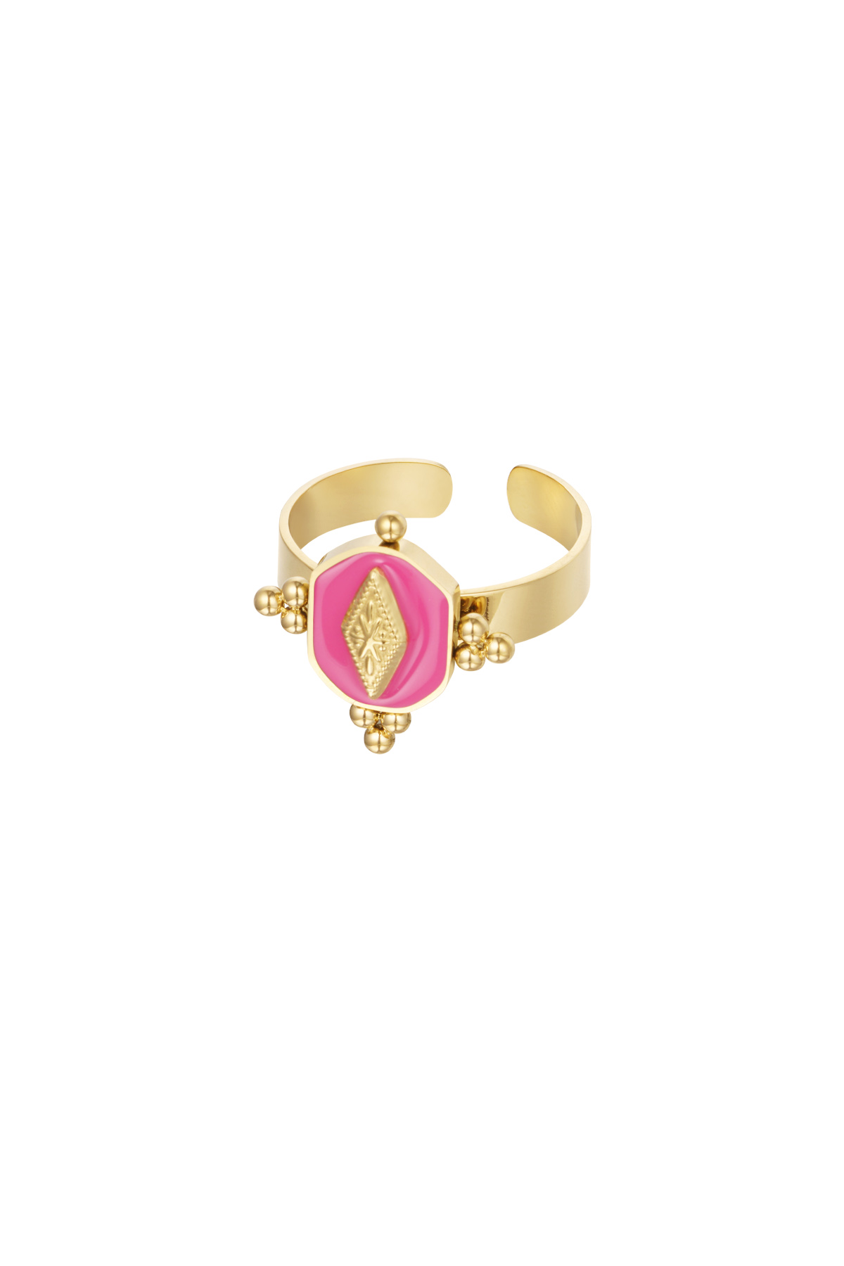Ring vintage look gekleurd - goud/fuchsia