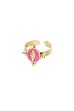 Ring vintage look gekleurd - goud/fuchsia h5 