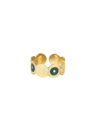 Ring rondjes met figuur - goud/groen h5 