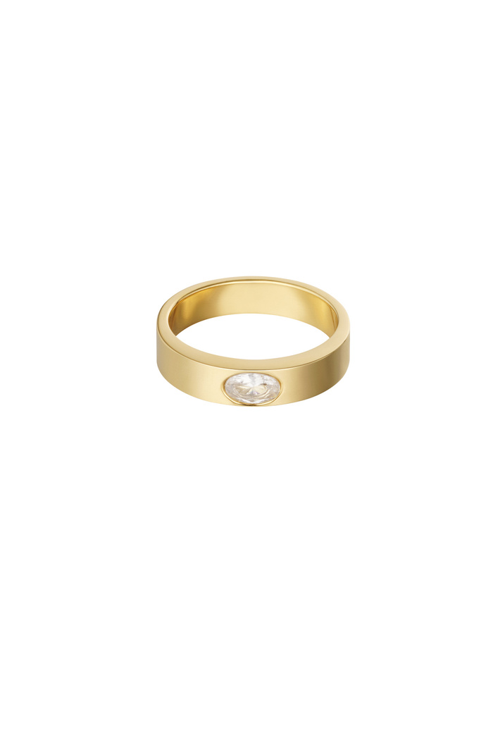 Ring basic met steentje - goud/wit 