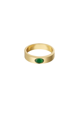 Ring basic met steentje - goud/groen h5 