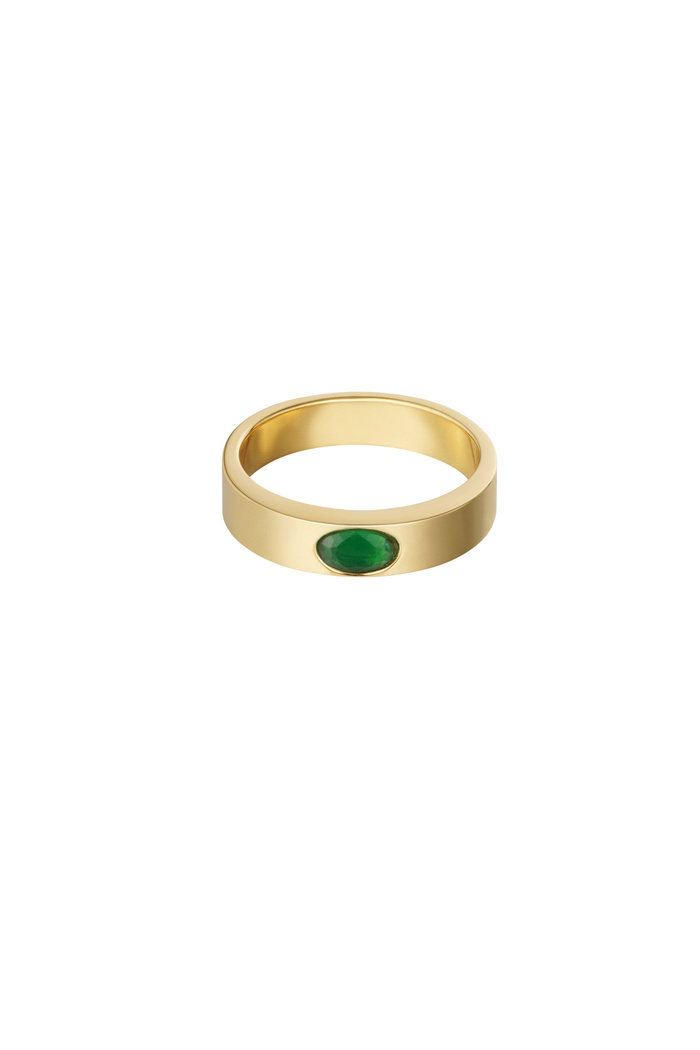 Ring basic met steentje - goud/groen 