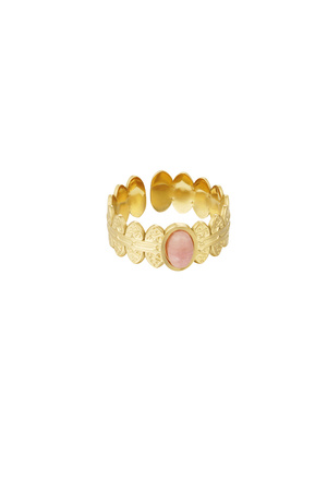 Ring blaadjes met steen - goud/roze h5 