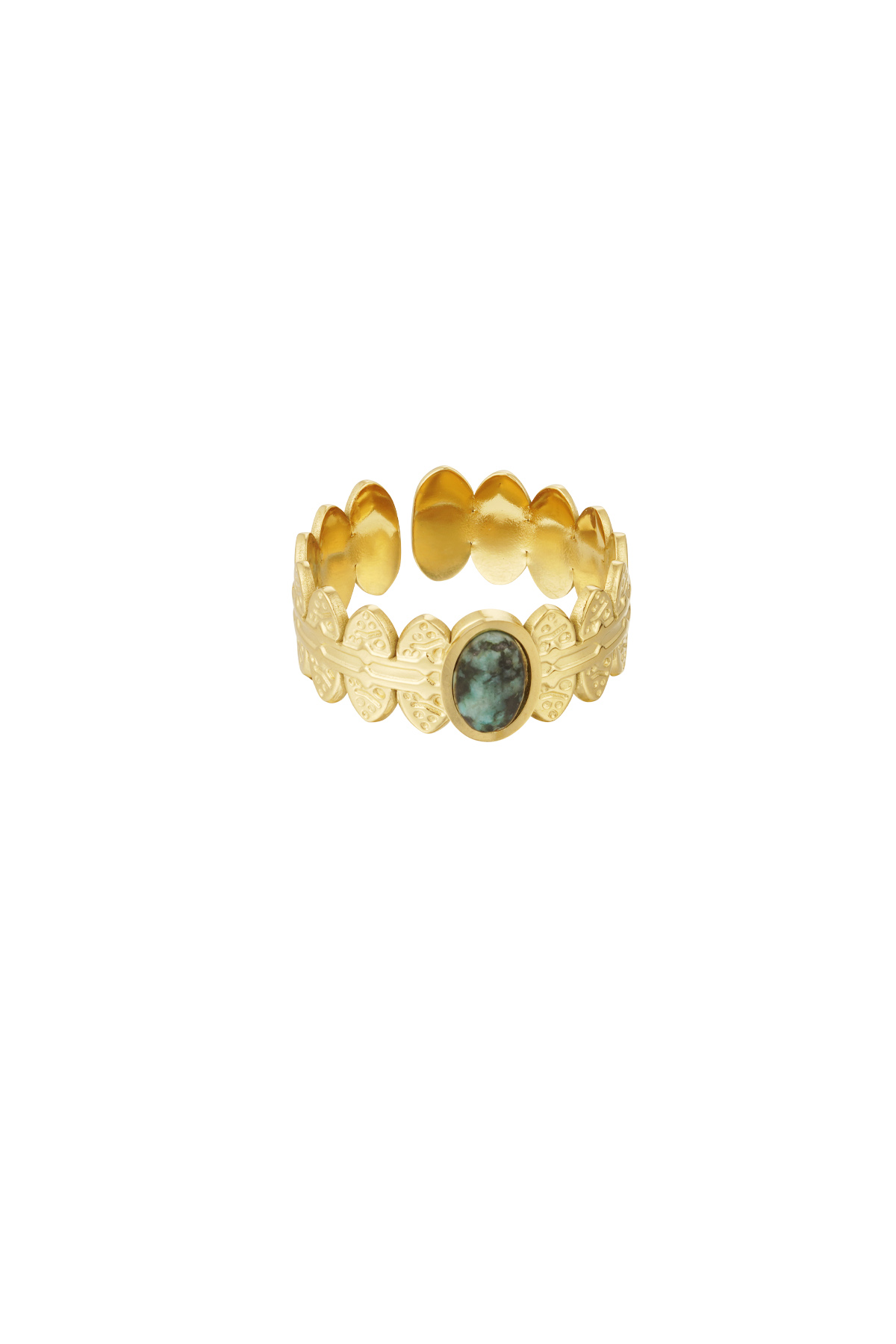 Ring leaves with stone - gold/green