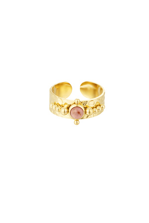 Ring steen met versiersel - goud/roze h5 
