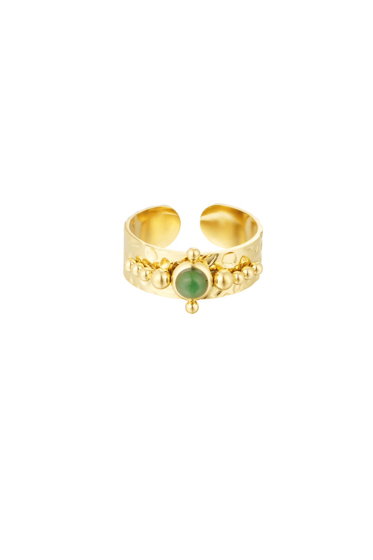 Ring steen met versiersel - goud/groen