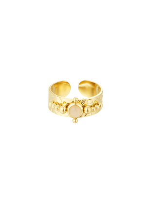 Ring steen met versiersel - goud/beige h5 