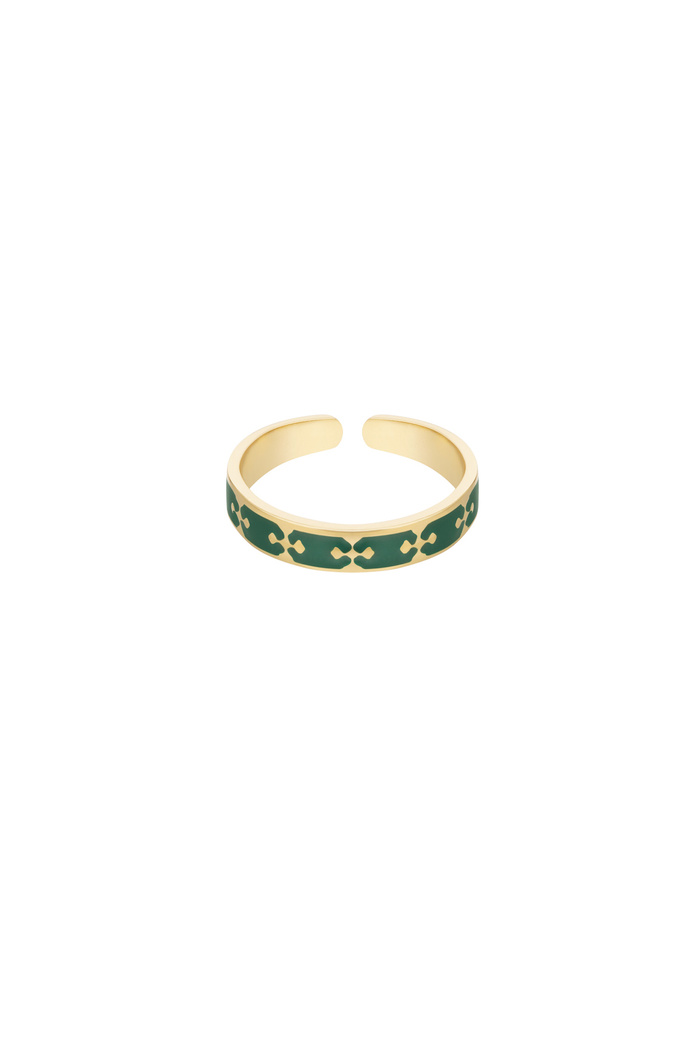 Ring kleurrijke print - goud/groen 
