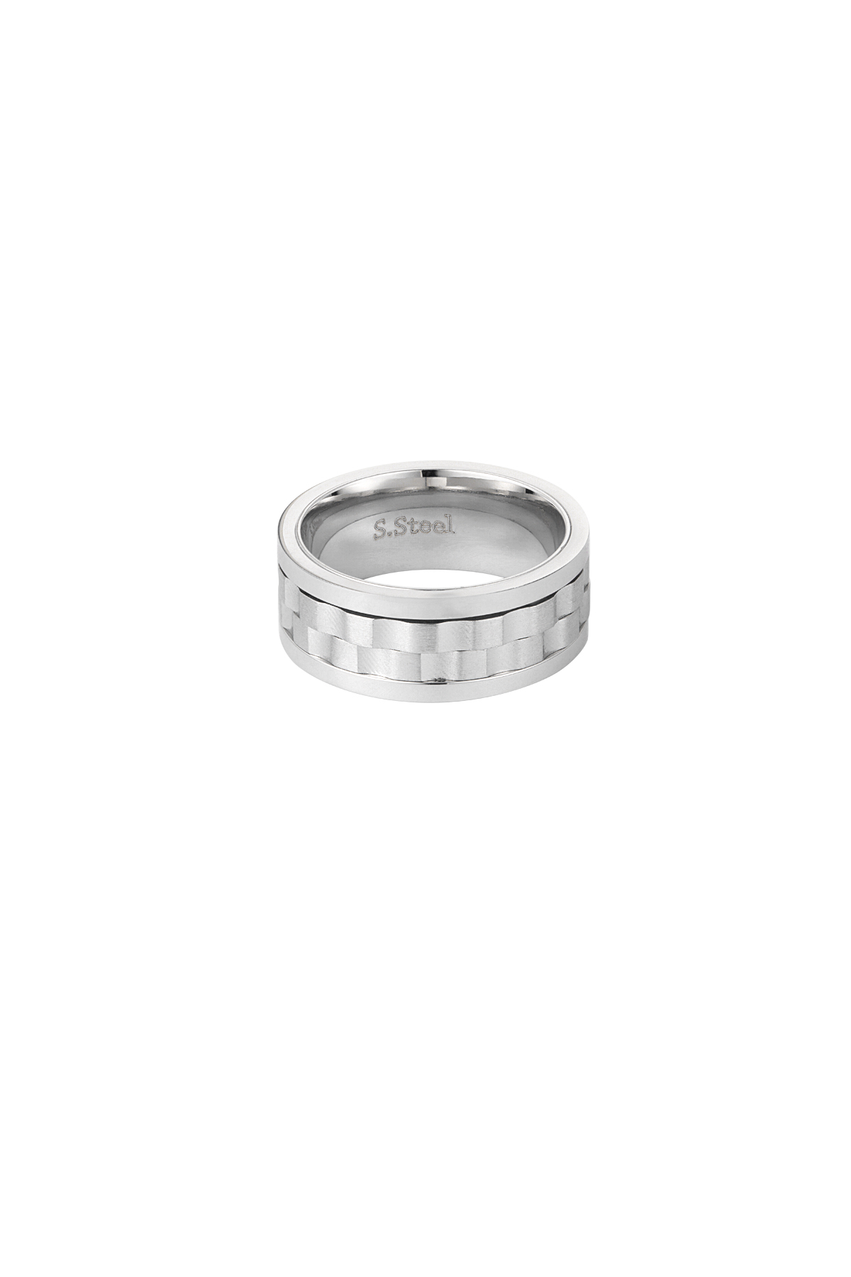 Men's ring ribbed - Silver Color color