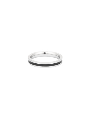 Men's ring thin line - silver/black h5 