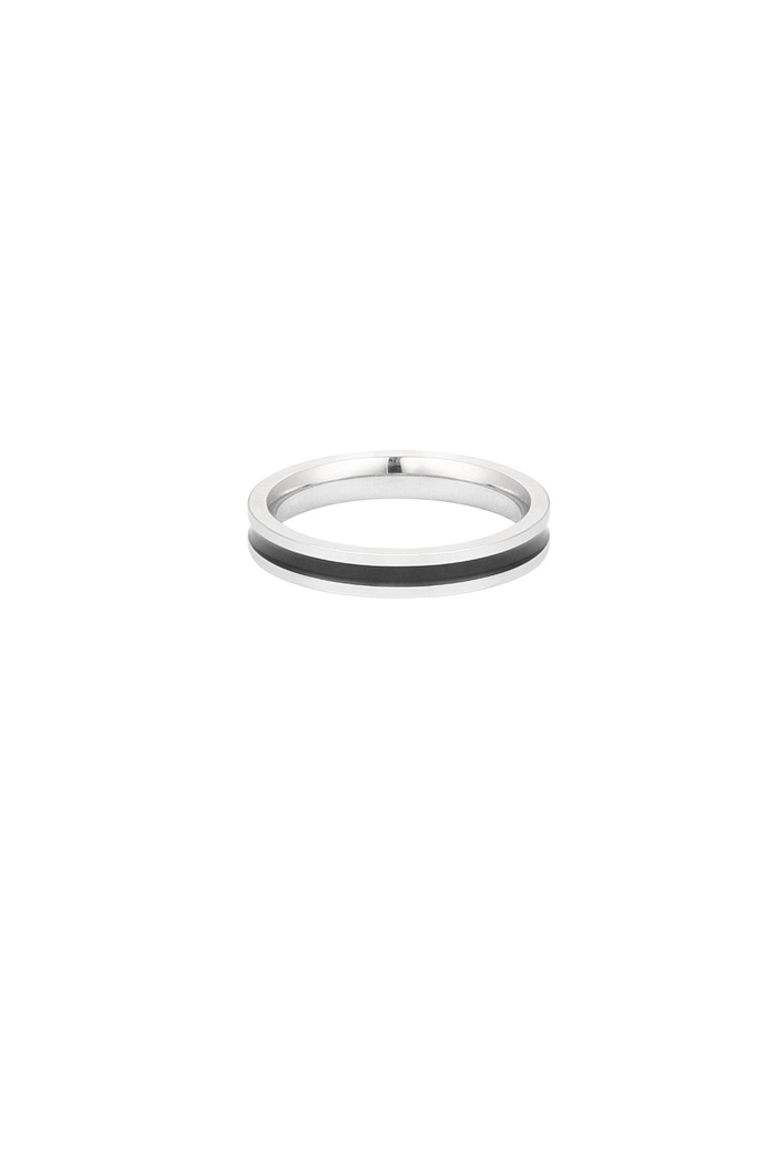 Men's ring thin line - silver/black 