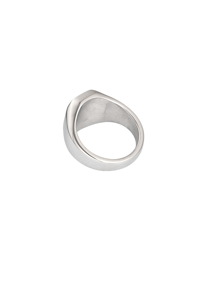 Dikdörtgen taşlı erkek yüzüğü - gümüş/siyah Resim3