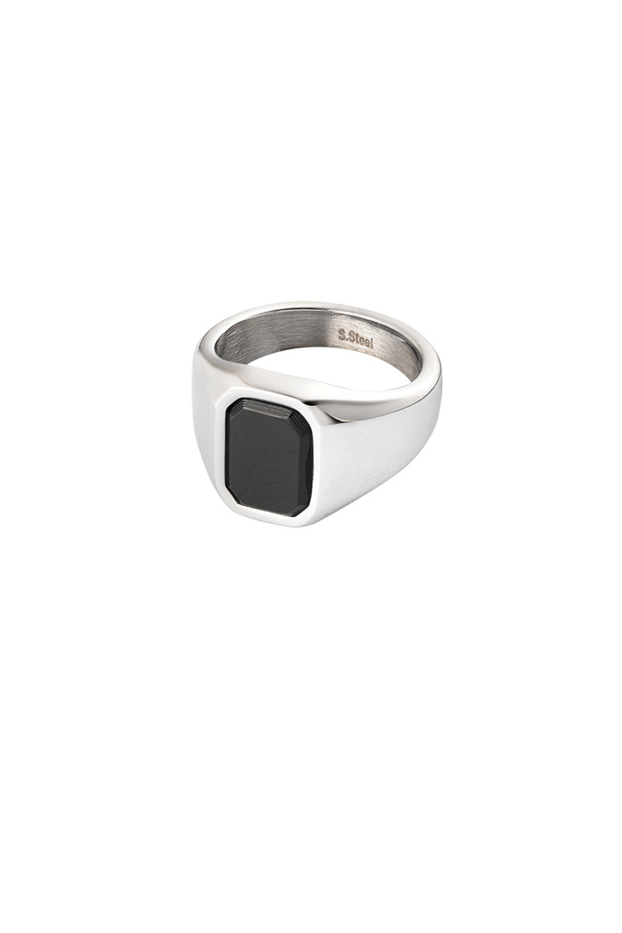 Men's ring with rectangular stone - silver/black 