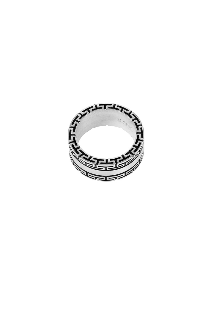 Desenli erkek yüzüğü - gümüş/siyah Resim5