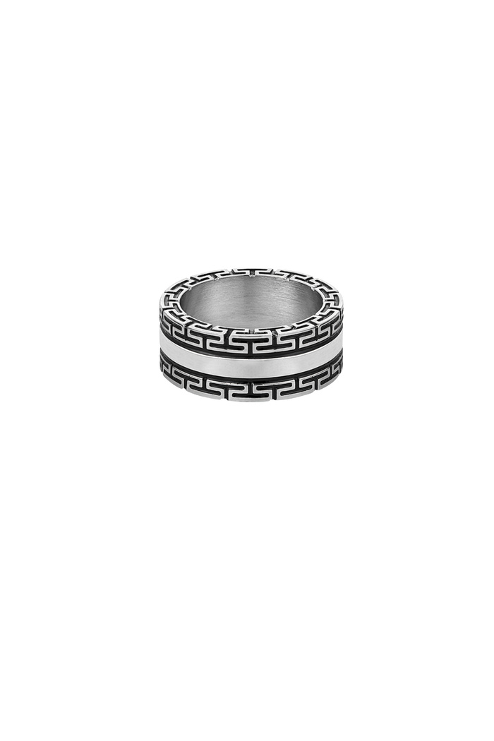 Desenli erkek yüzüğü - gümüş/siyah 
