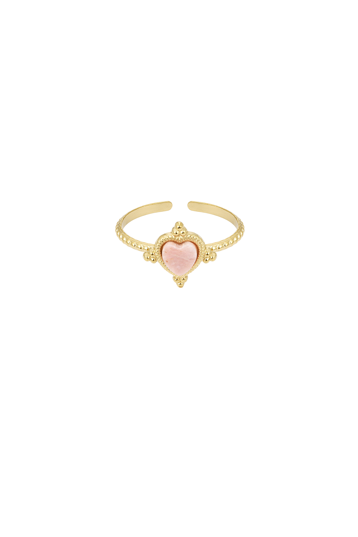 Anello con cuore e pietra - rosa/oro