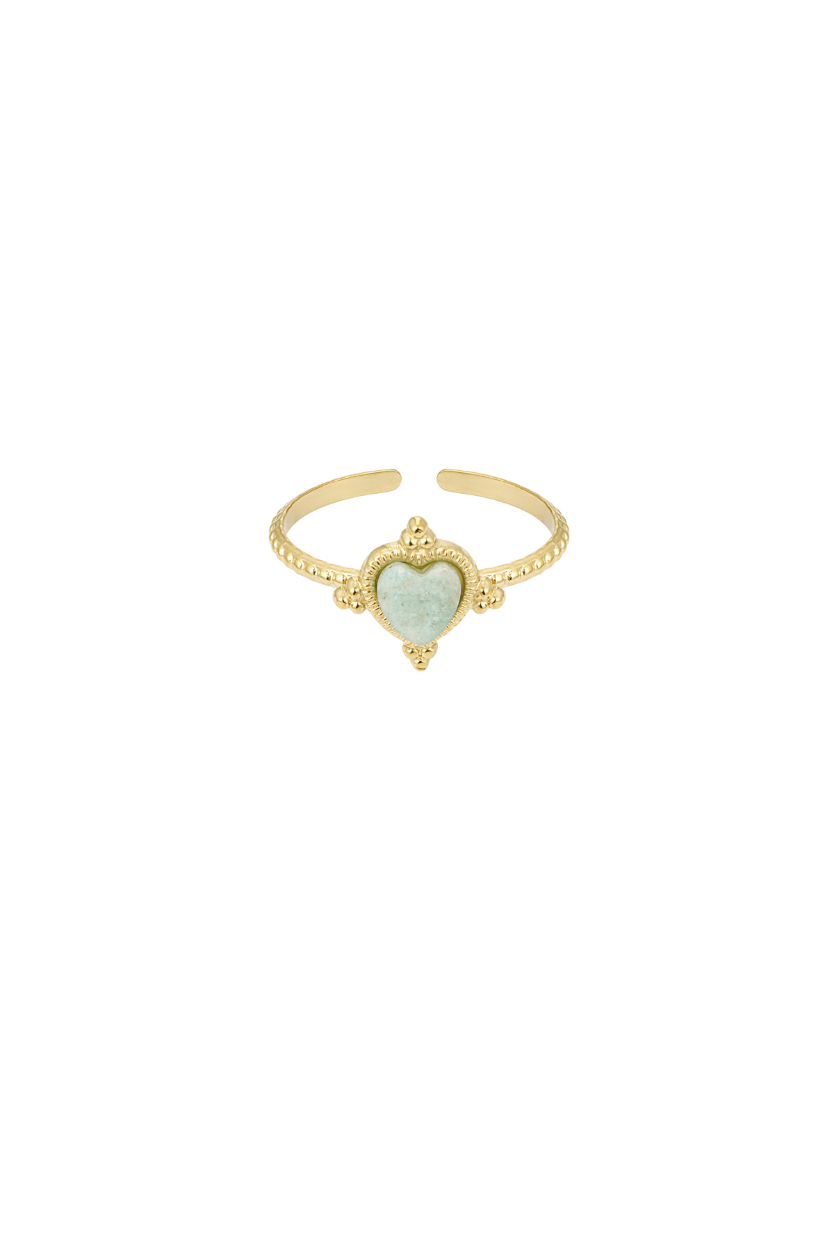 Anello con cuore e pietra - verde/oro 2