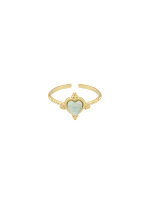Ring met hartje en steen -  groen /goud h5 