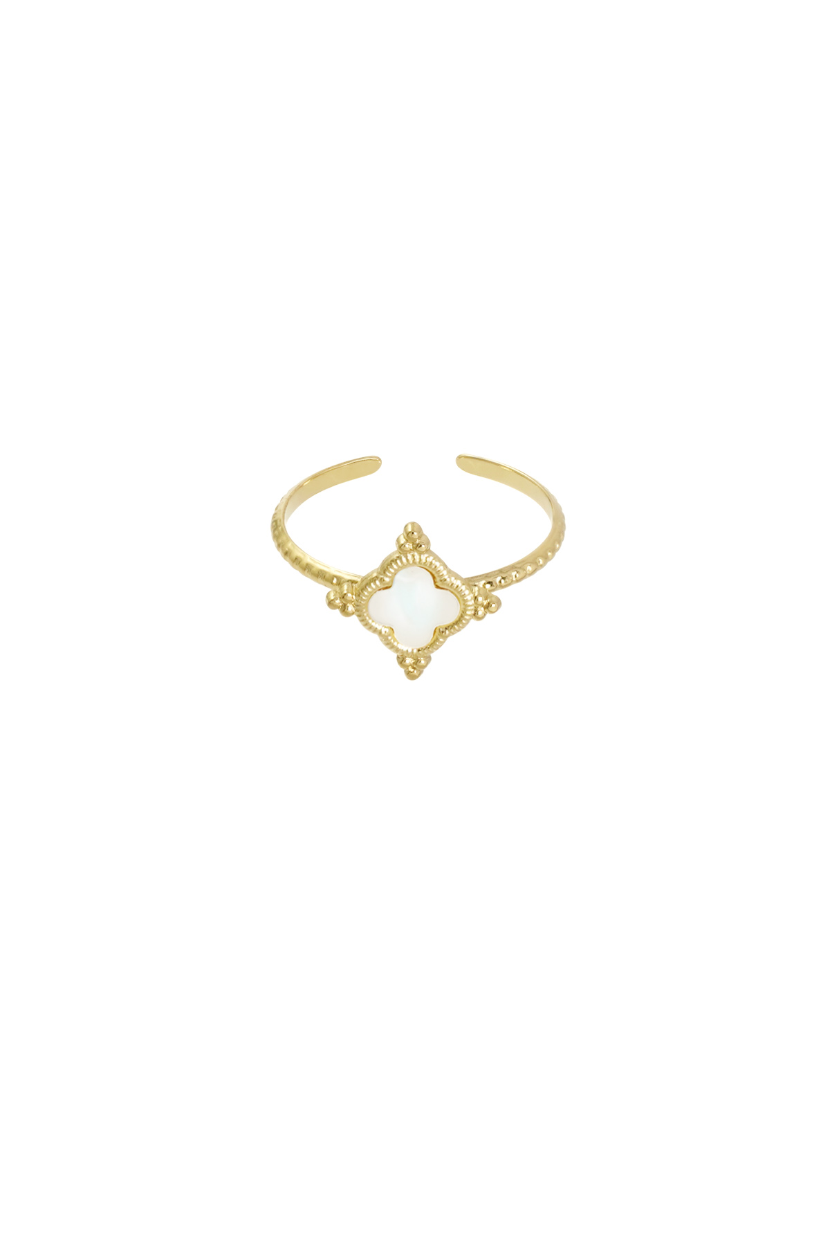 Clover ring with stone - white / gold  h5 