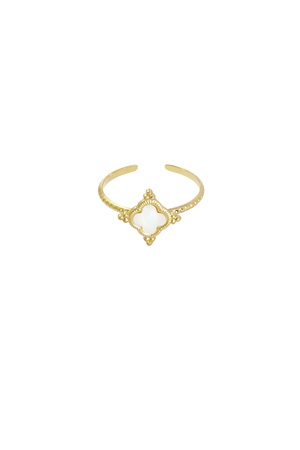 Anello trifoglio con pietra - bianco/oro  h5 