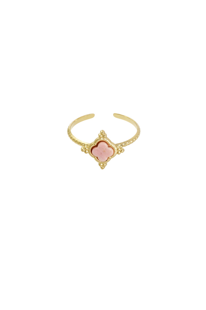 Klaver ring met steen -roze / goud 