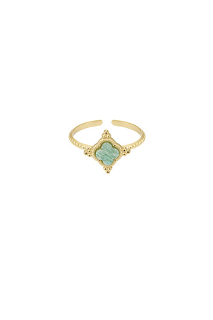 Clover ring with stone - green / gold  h5 