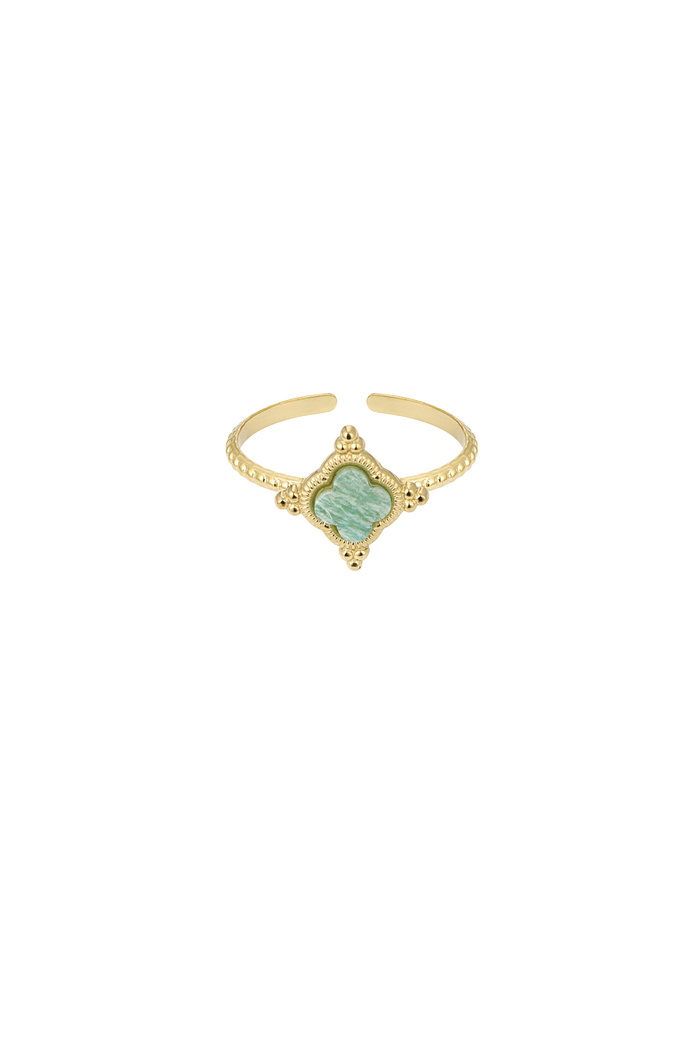 Clover ring with stone - green / gold  