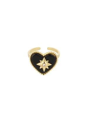 Love ring met steen - zwart/goud  h5 