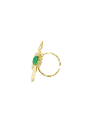 Bloem ring met groene steen - goud  h5 Afbeelding3