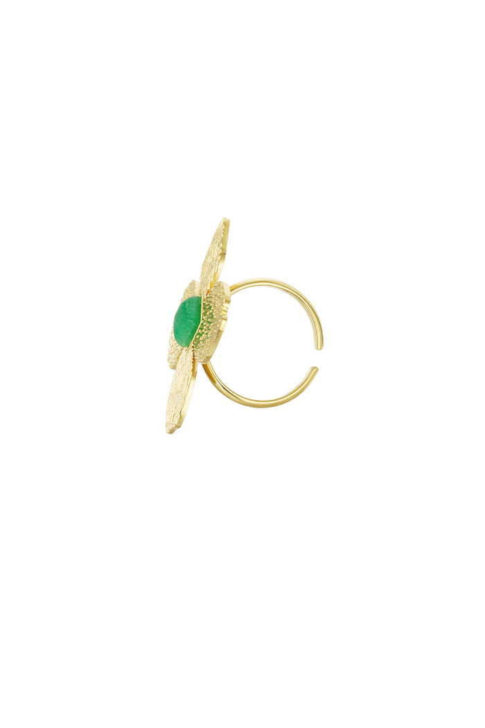 Bloem ring met groene steen - goud  Afbeelding3