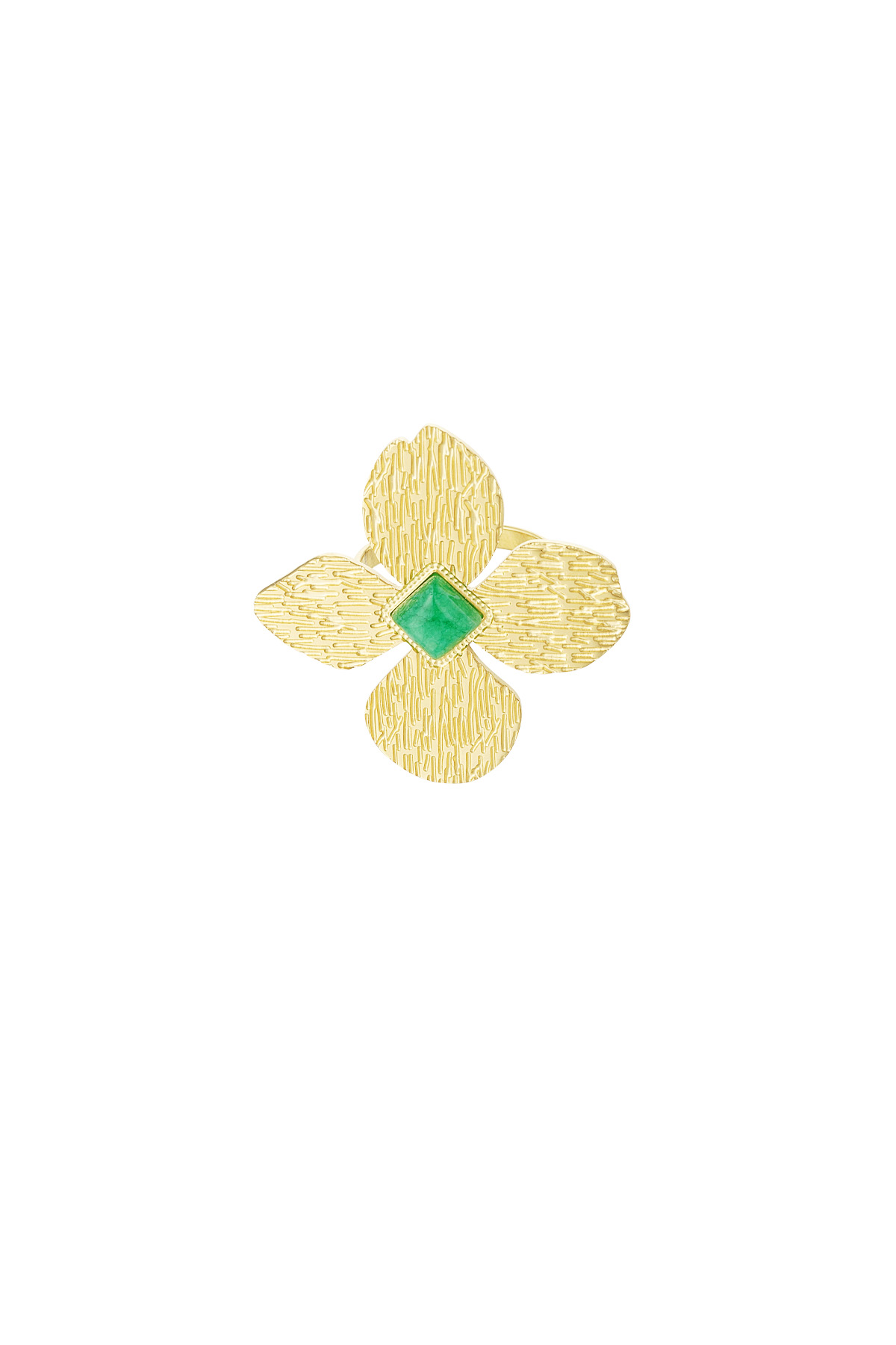 Anillo flor con piedra verde - oro 
