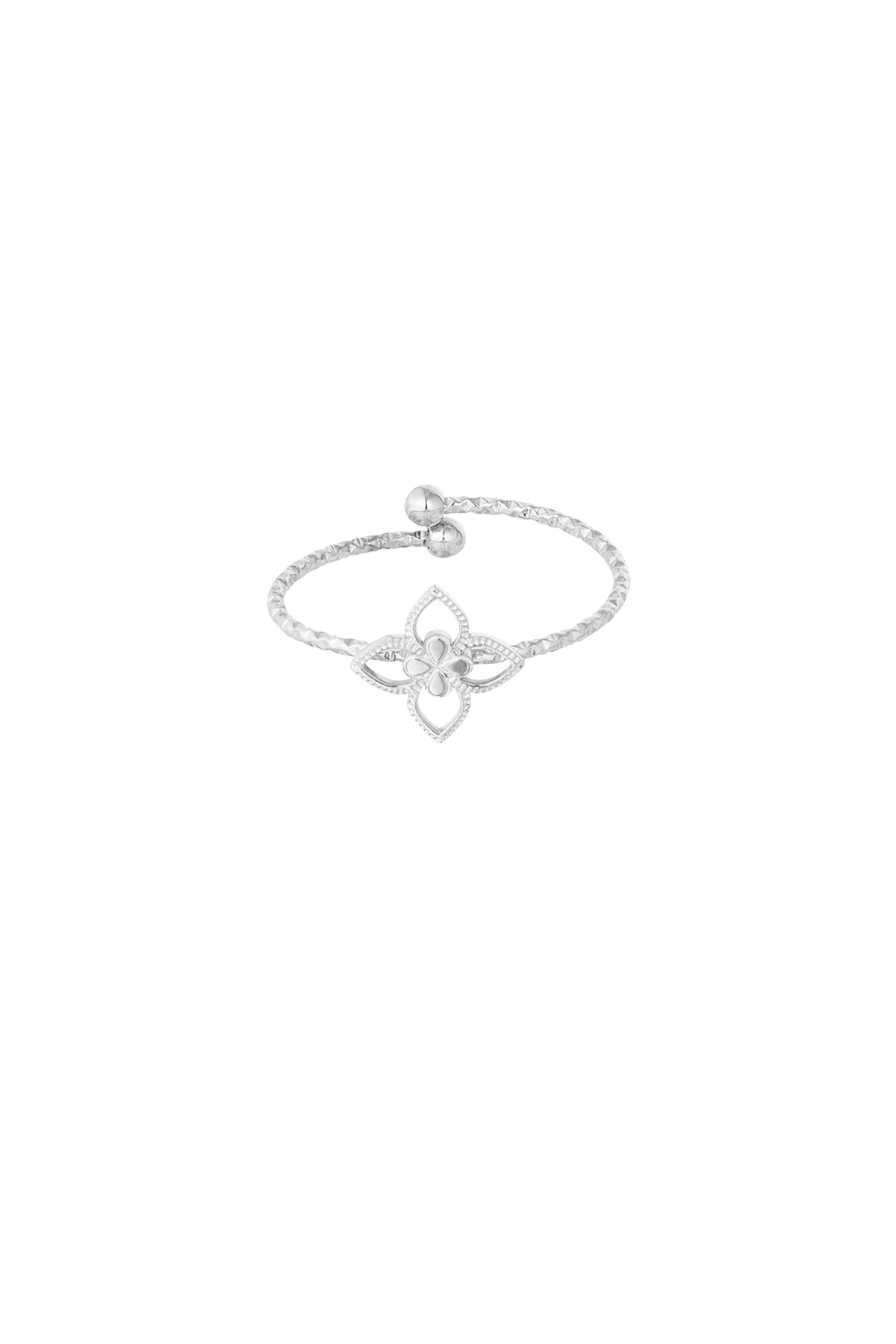 Classic flower ring with structure - silver 