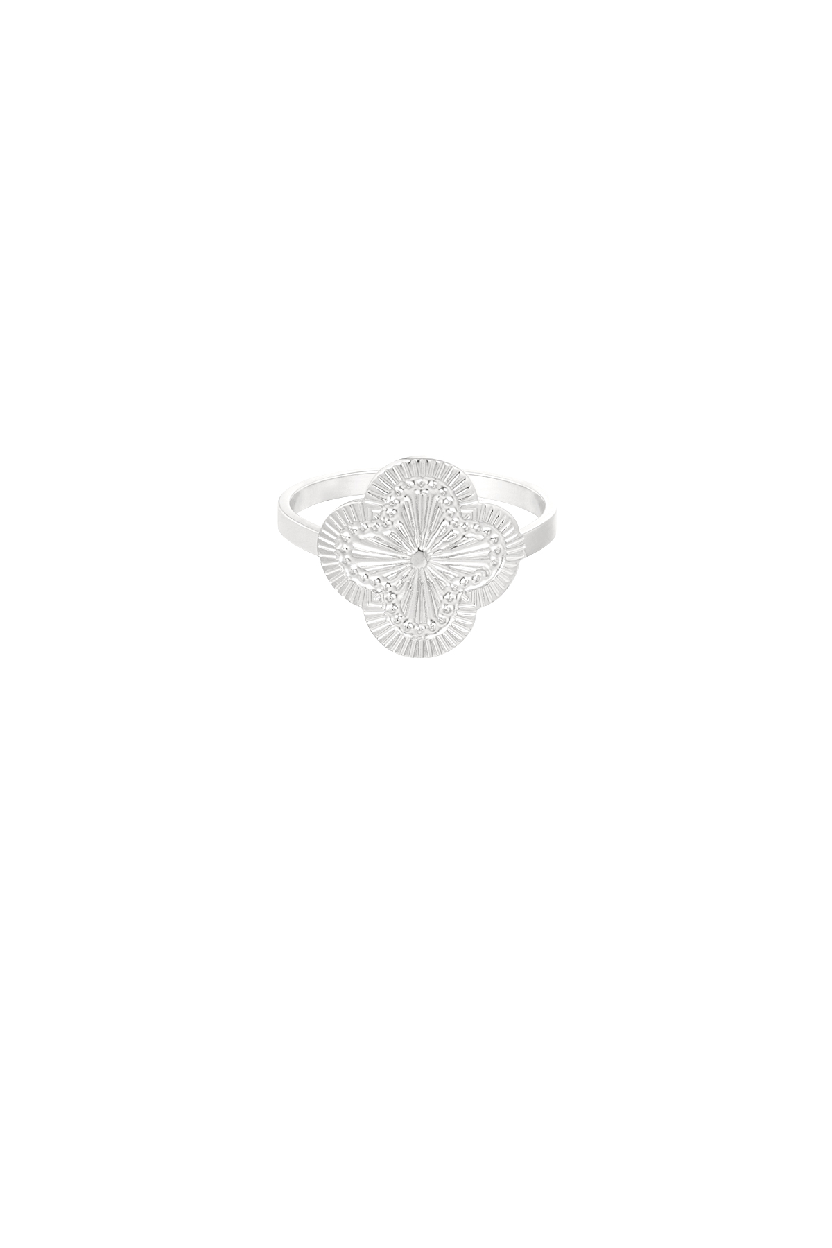 Clover ring with structure - silver