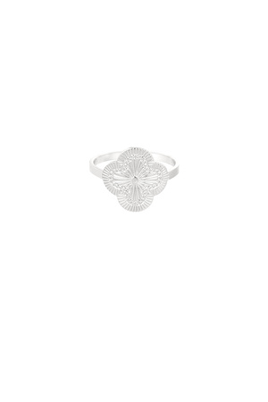 Clover ring with structure - silver h5 