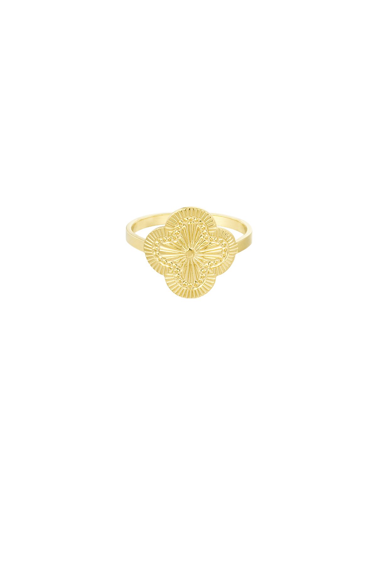 Clover ring with structure - gold 
