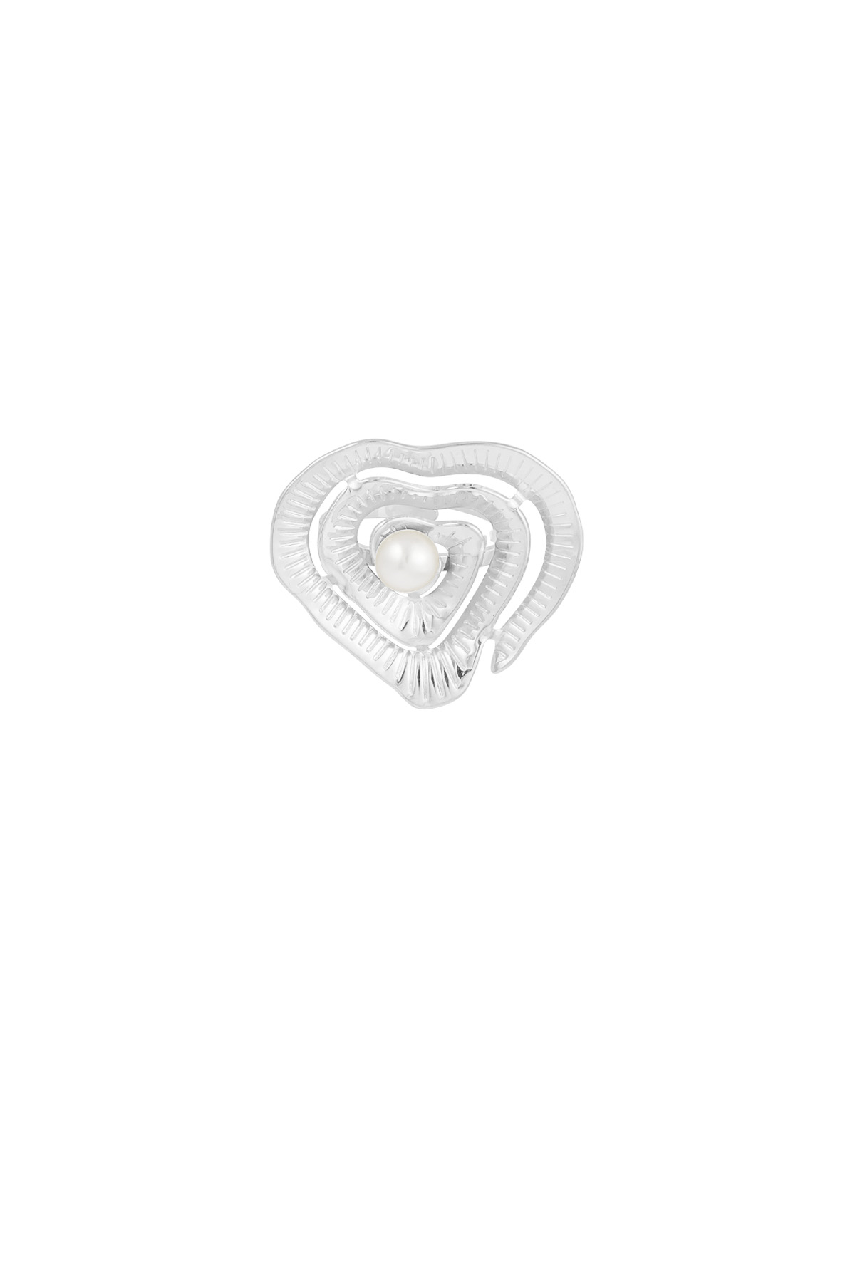 Statement heart ring with pearl - silver 