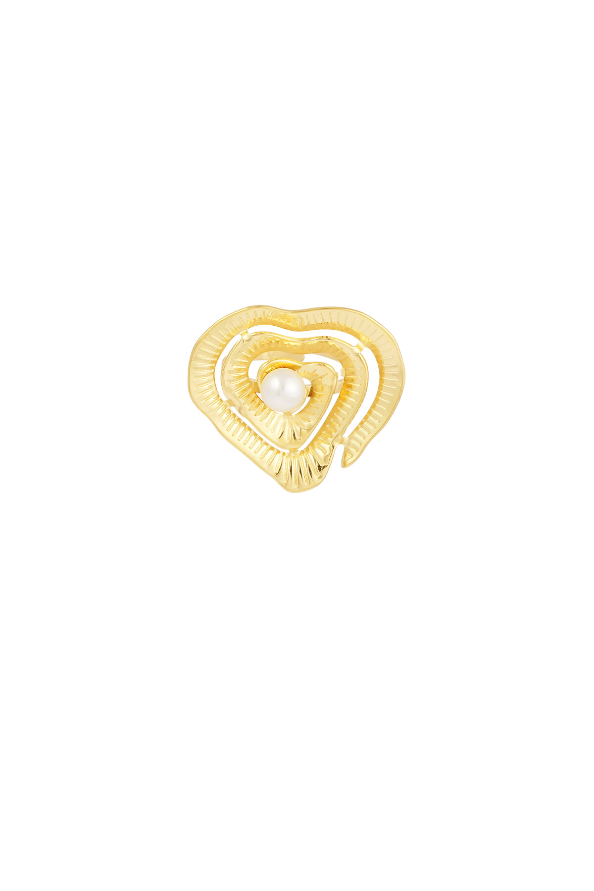 Anillo de corazón llamativo con perla - oro
