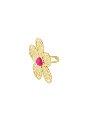 Anillo flor piedra rosa - Oro h5 Imagen3