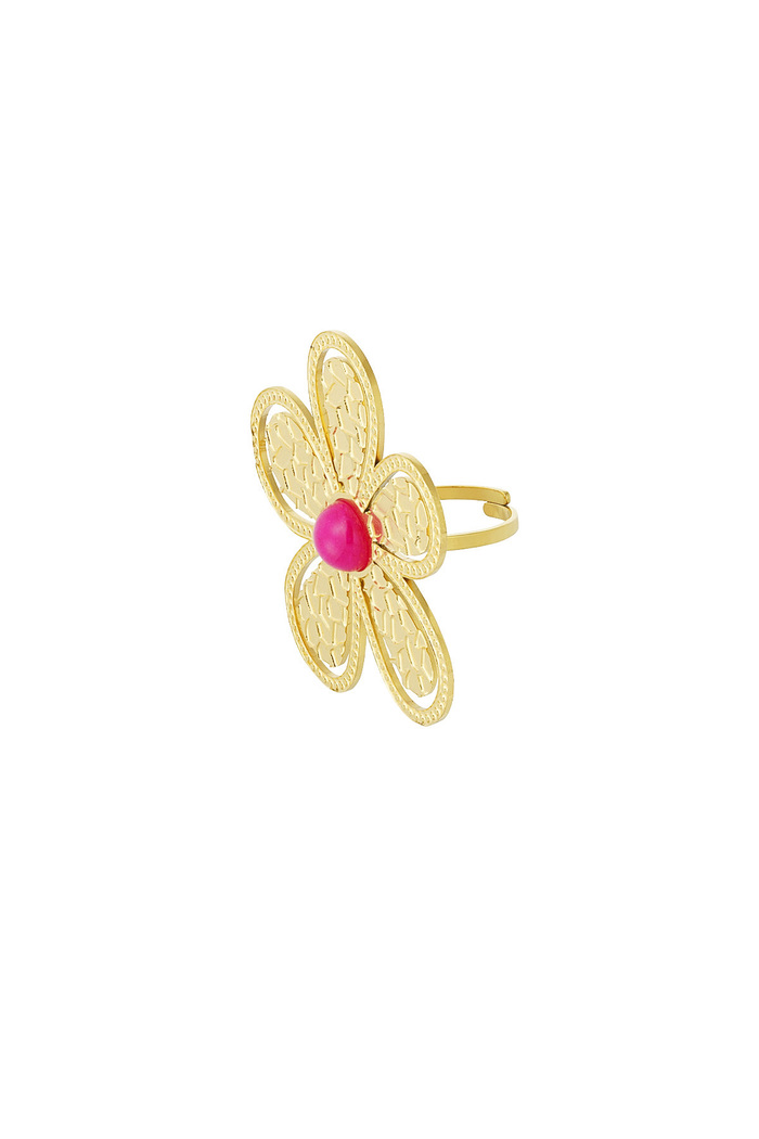 Anillo flor piedra rosa - Oro Imagen3