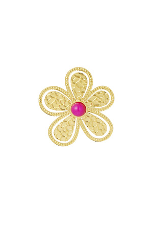 Anillo flor piedra rosa - Oro h5 