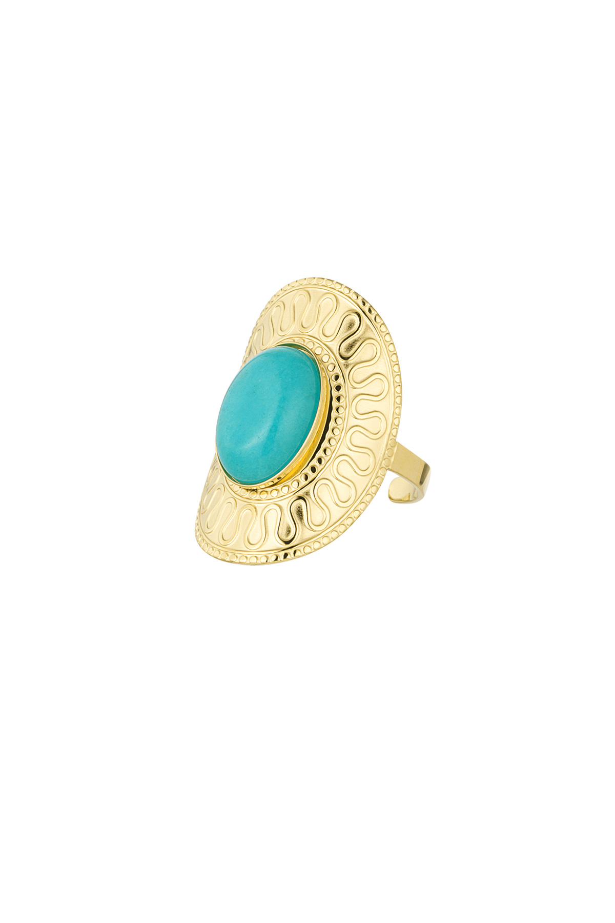 Oval ring with green stone - gold 