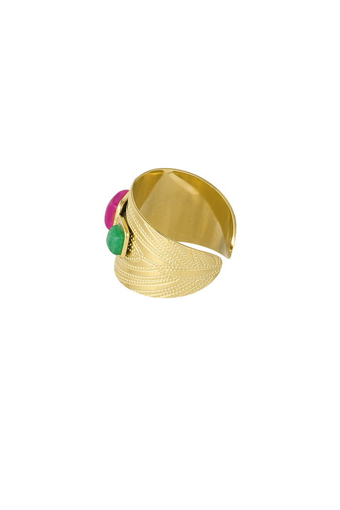 Anello di tendenza con pietre colorate - oro  Immagine4