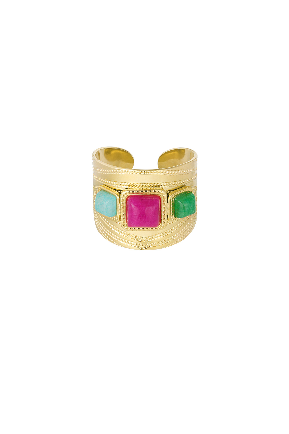 Statement ring with colored stones - Gold color 2