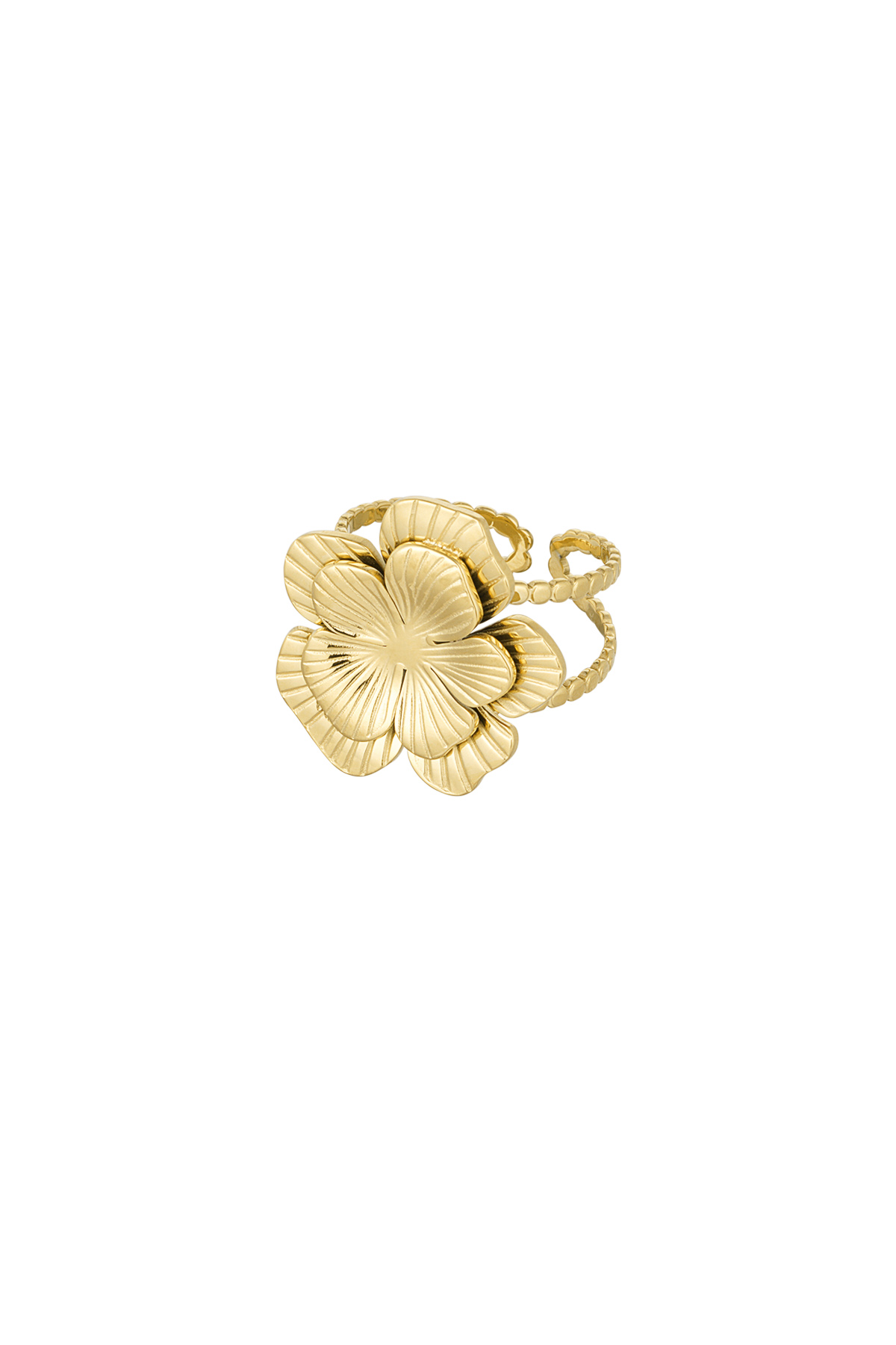 Ring with adjustable large flower - Gold color