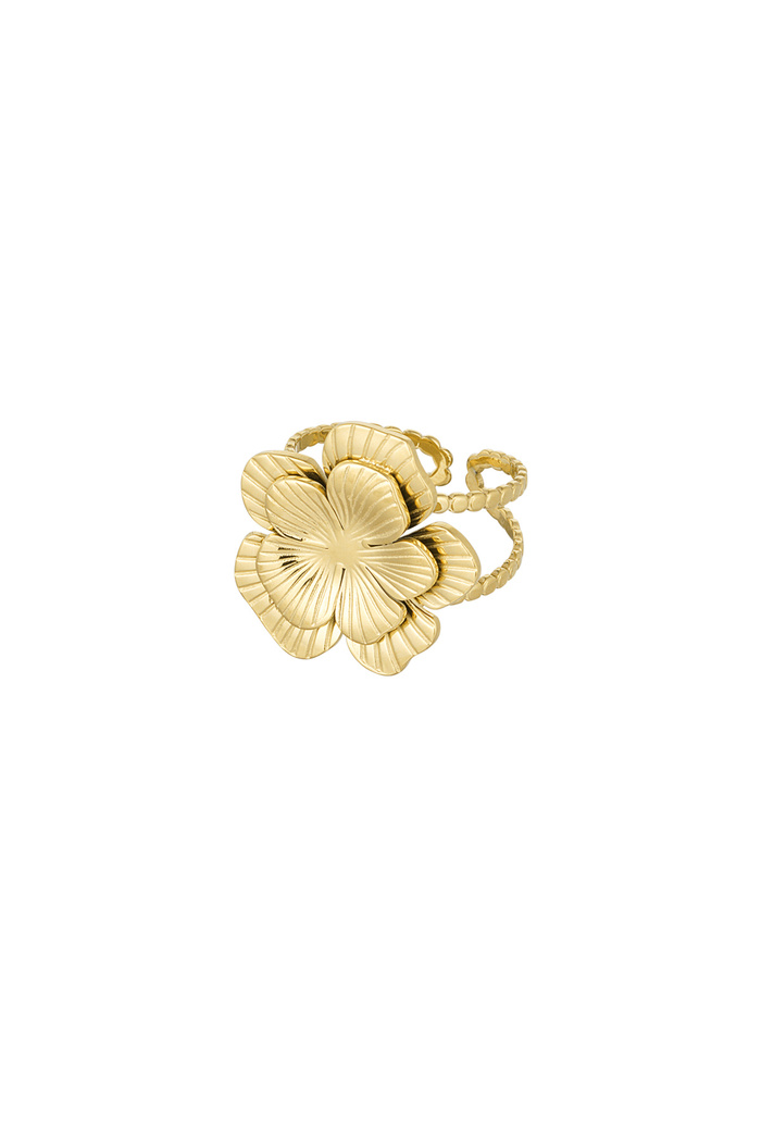 Ring met verstelbare grote bloem - goud  